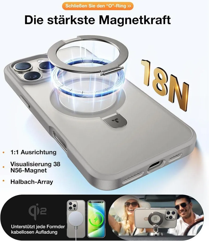 Coque iPhone 16 Pro Max Robuste : Finies les Chutes avec Support Gris