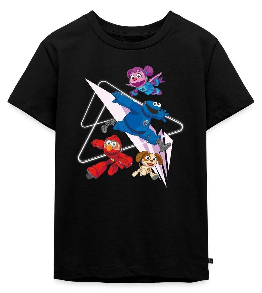 Spreadshirt Mecha Builders Elmo Cookie Und Abby Kinderhelden Design Kinder Premium T-Shirt, 122/128 (6 Jahre), Schwarz