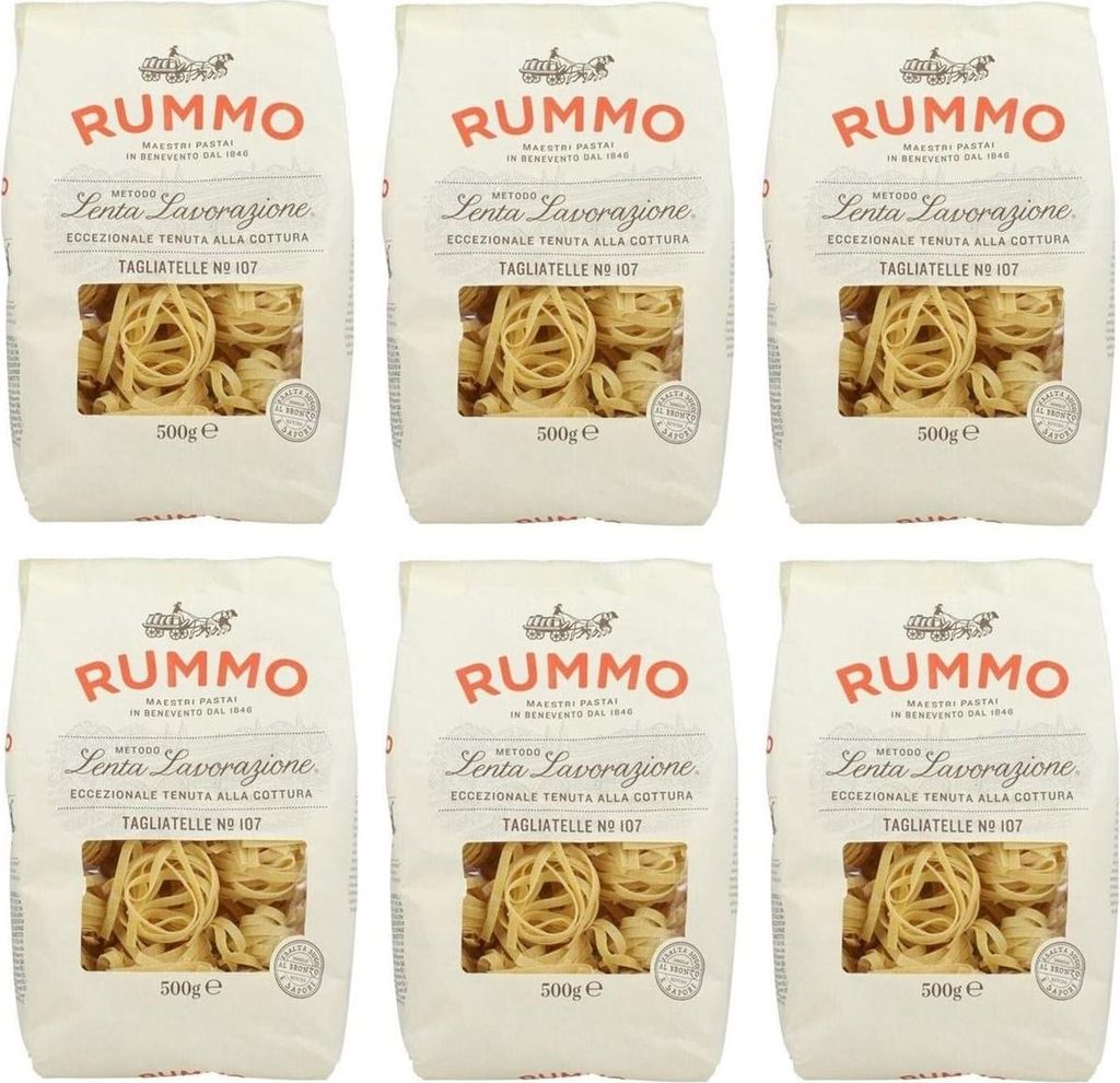6er-Pack Rummo Pasta Tagliatelle N°107,Italienische Nudeln aus Hartweizengrieß,Italienische Pasta 500g