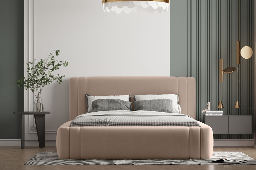 Polsterbett ROLF 180 x 200 mit Matratze, Bettkasten und Lattenrost. Farbe: Braun