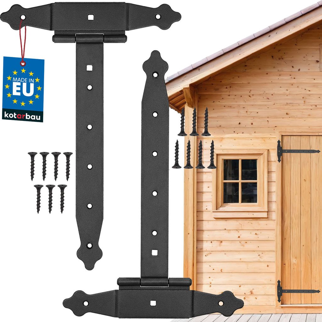 KOTARBAU 2er Set Kreuzgehänge 300 mm Ladenband Scharnier Band Platte Baubeschlag Torbeschlag Holzverbindung Werfgehänge T-Scharnier T-Band Pulv...