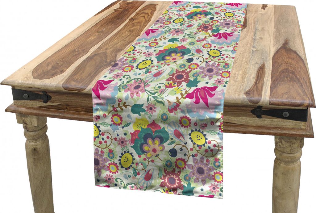 ABAKUHAUS Blumen Tischläufer, Bunte Pflanzen Muster, Esszimmer Küche Rechteckiger Dekorativer Tischläufer, 40 x 225 cm, Mehrfarbig