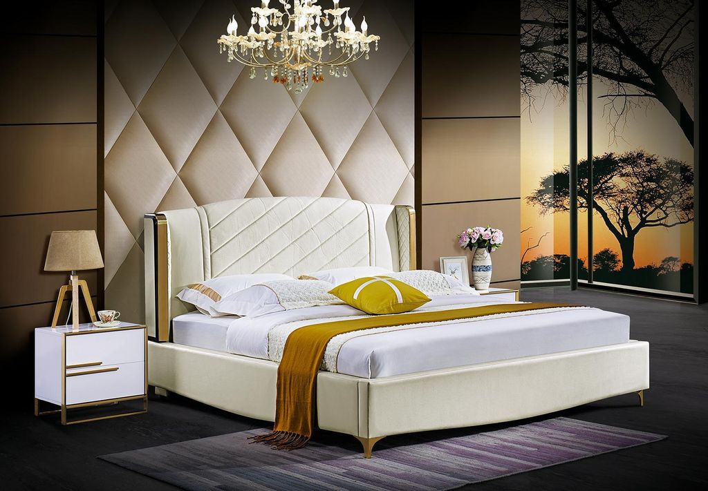 Designer Polster Doppelbett Betten Bett Schlafzimmer Ehebett Textil Leder Neu