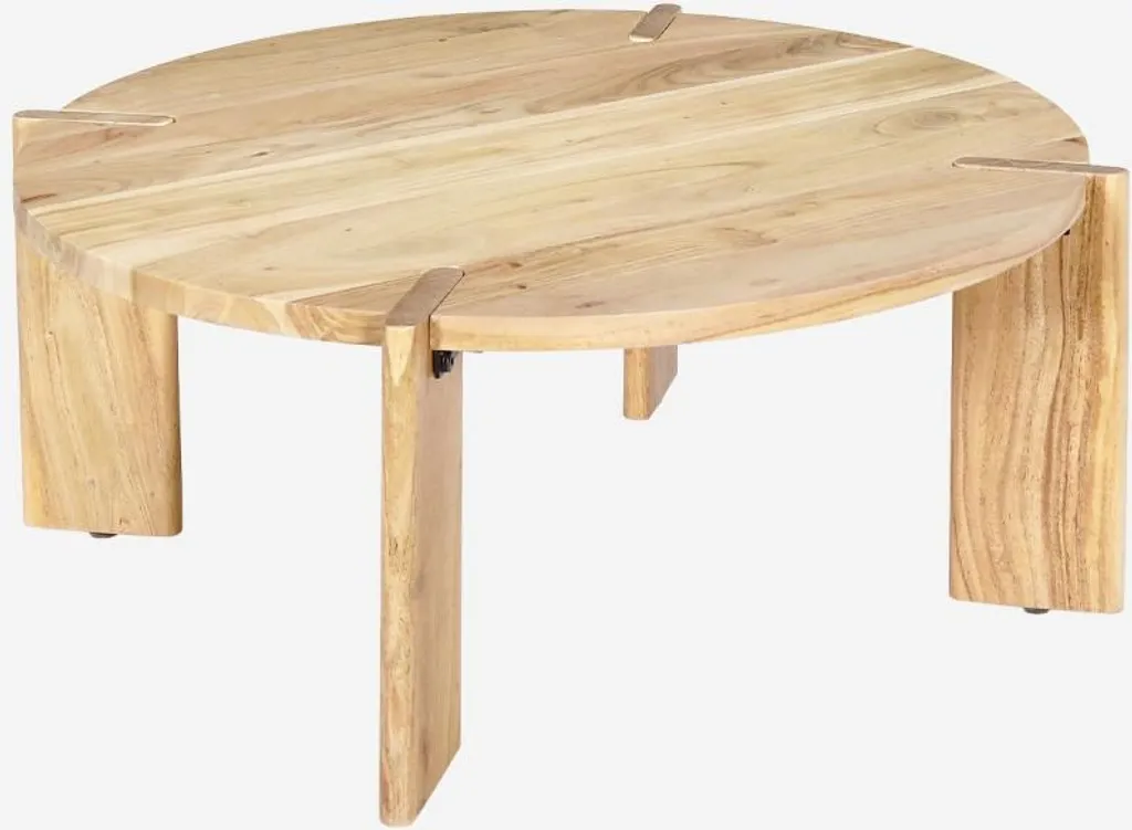Tavolino da Caffè Esotico Legno Massello Marrone Naturale - Design Rotondo