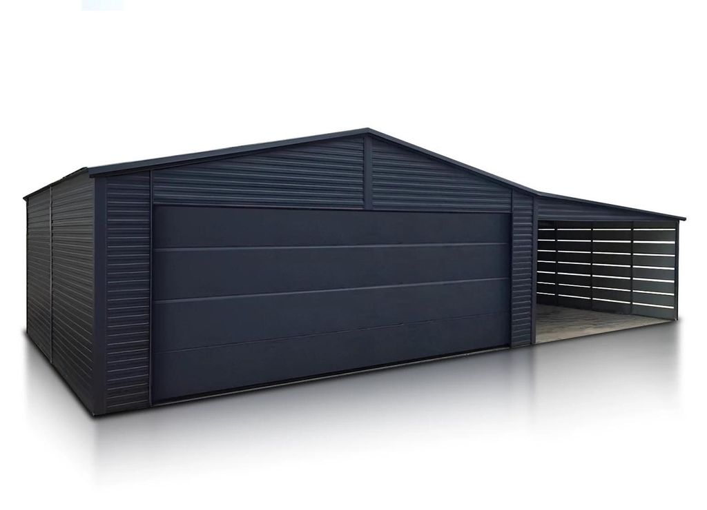 Fertiggarage 6x5.80 mit Carport 4m Fertiggaragen Holzoptik
