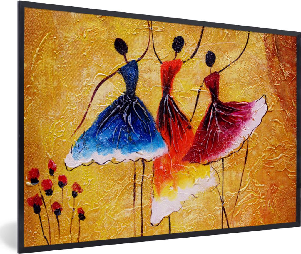 MuchoWow Gerahmtes Poster Gemälde - Frauen - Kleid - Öl 30x20 cm - Poster mit Schwarzem Bilderrahmen Wandposter Rahmen Foto Bilder - Kunstdruck...