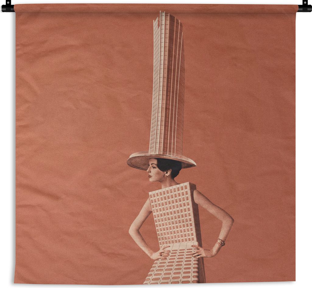 MuchoWow Wandteppich Wandbehang Frau - Stadt - Jahrgang 90x90 cm Tapisserie Dekoration Wandtuch - Wandaufhänger