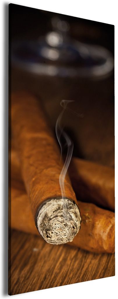 Wallario Premium Leinwandbild Zigarre am Abend in Größe 30 x 75 cm