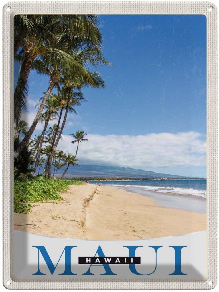 vianmo Blechschild 40x30 cm Maui Hawaii USA Urlaub Insel Strand Wellen Bildmotiv Reisemotiv Abenteuer Reisen Amerika