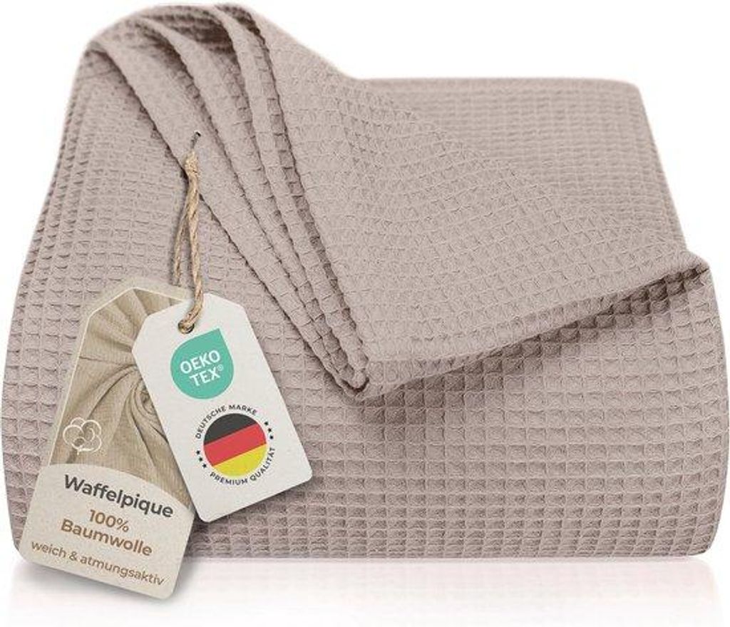 Famanu Premium Decke 240 x 260 cm XXL – Waffelpique 100% Baumwolle – leichte Sommerdecke mit Waffeloptik – Baumwolldecke, Bettdecke, Couchdecke,