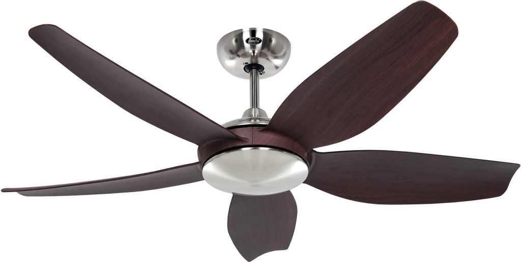 Energiespar Deckenventilator mit Fernbedienung Eco Volare II 116 cm Chrom gebürstet / Nussbaum