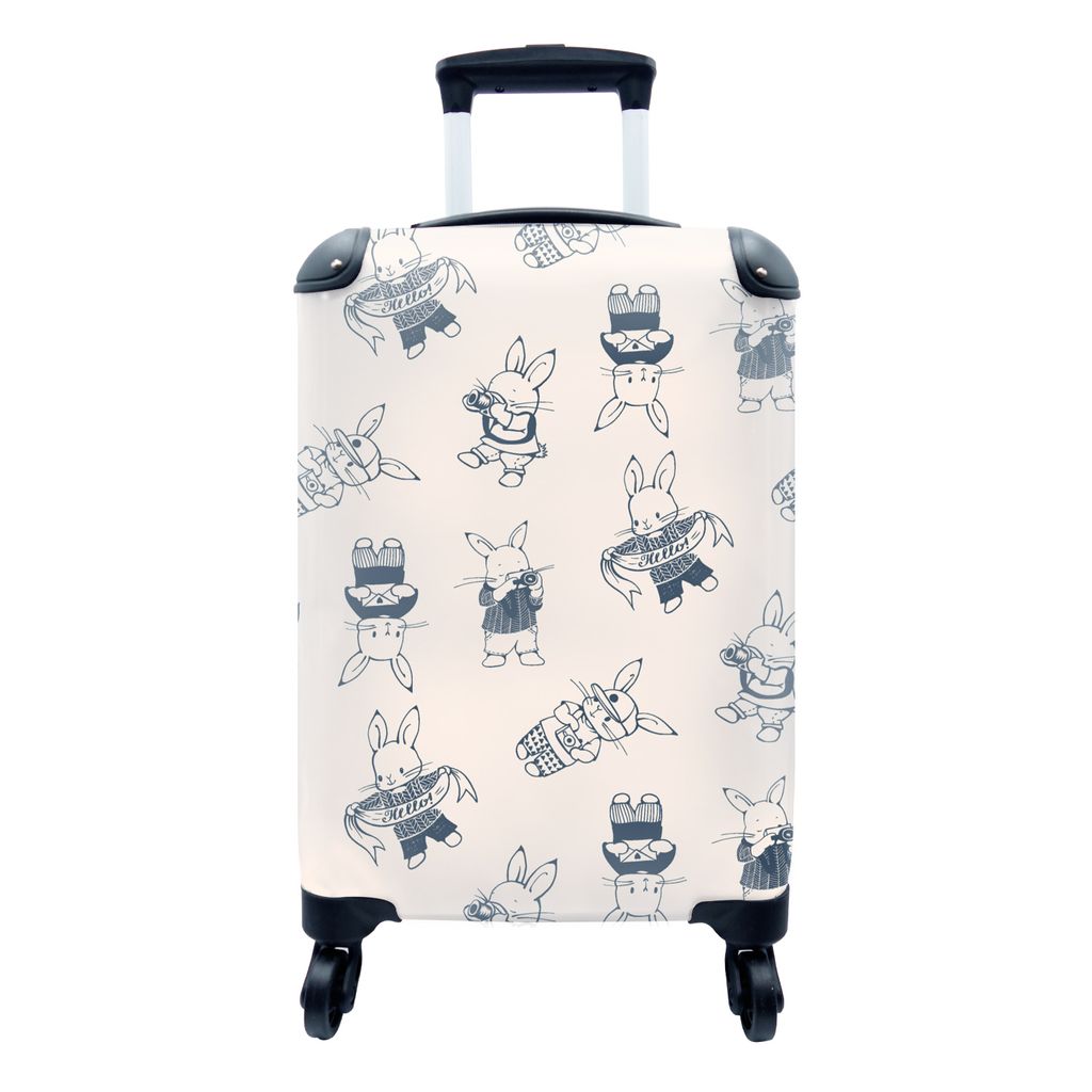MuchoWow Koffer Handgepäck Trolley Rollkoffer Kleine Reisekoffer mit 4 Rollen - Kaninchen - Vintage - Schnittmuster - Cabin Size < 55x40x23 cm &...