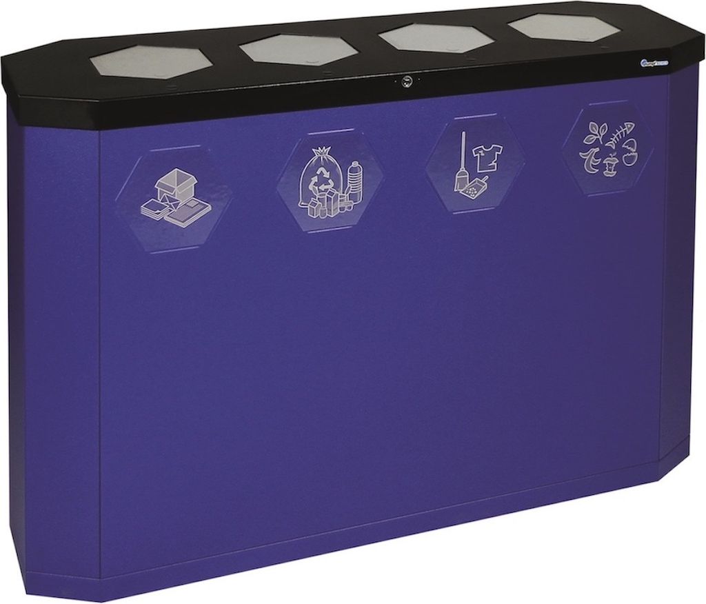 Abfallsammler mit offener Einwurfsöffnung | 4x45 Liter, HxBxT 83x120x35,5cm | Ultramarinblau