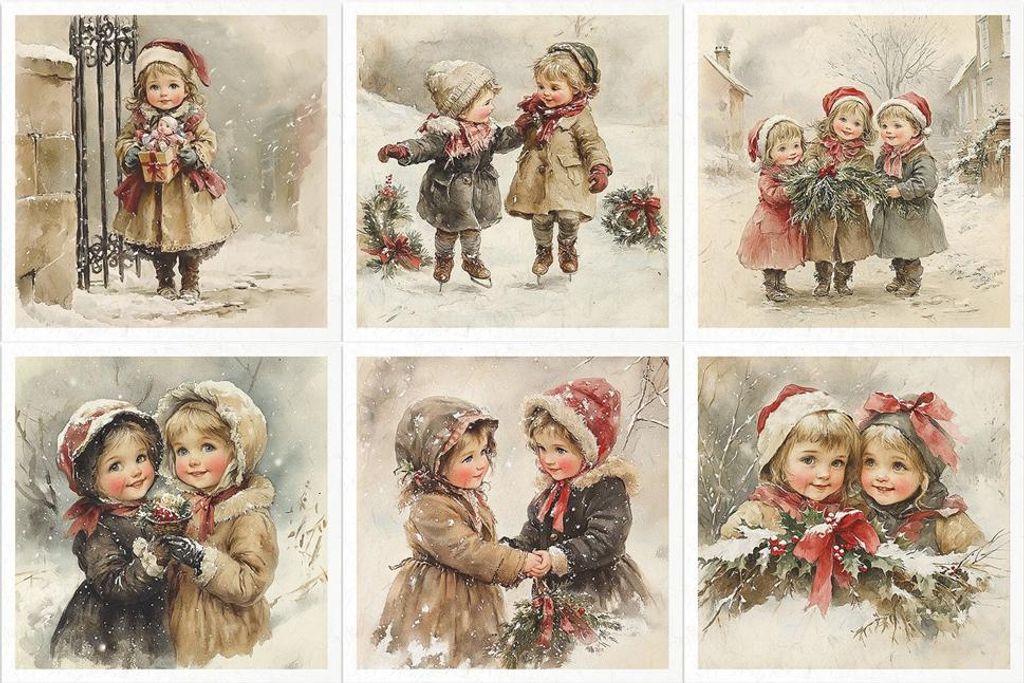 Set de papier de riz - Vintage Enfants, Noël - RSM184 - Itd Image du produit 