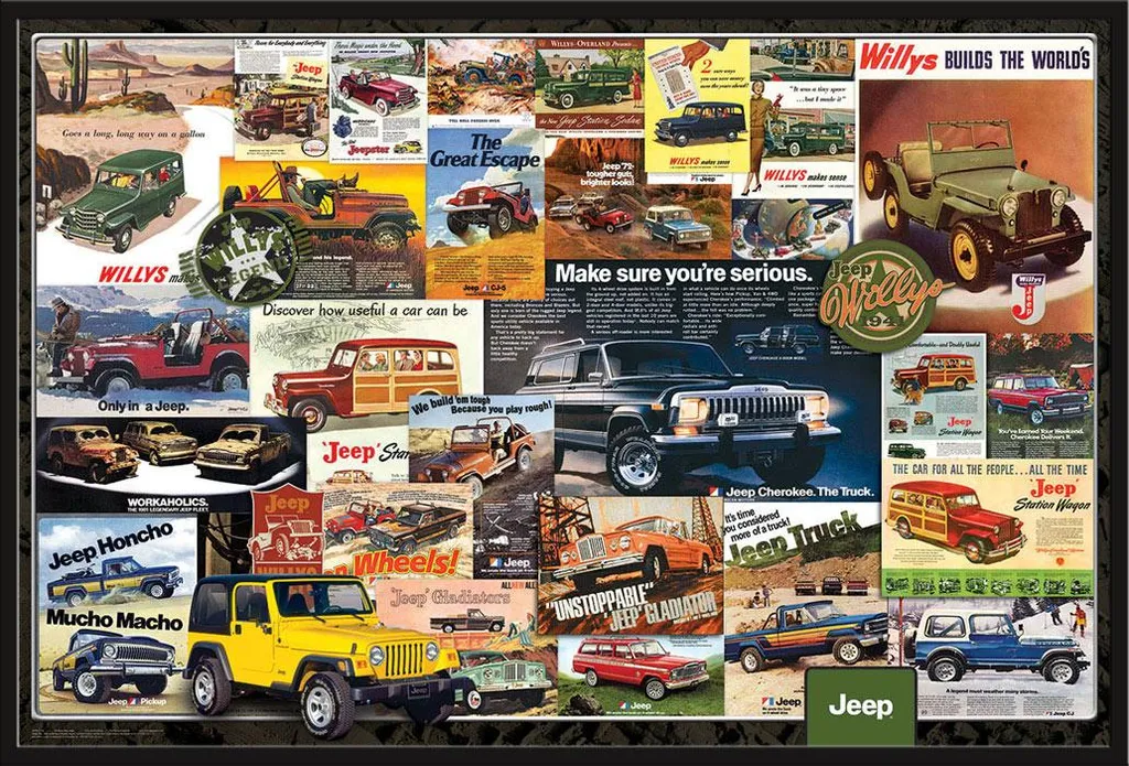Cadre avec Affiche Jeep Vintage - Décoration Murale Shinsuke 61x91 cm