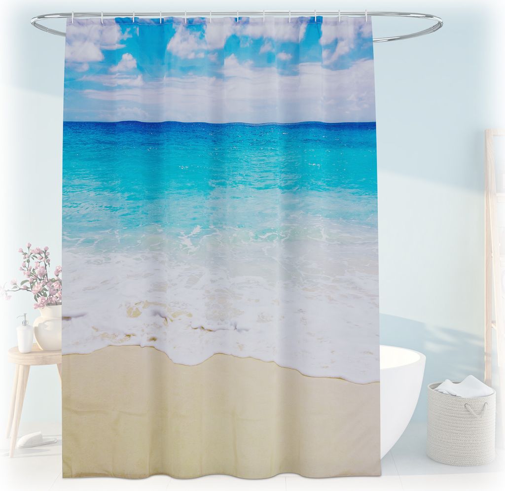 Relaxdays Tenda da doccia "Sandstrand", 180x200, antimuffa, Immagine del prodotto 