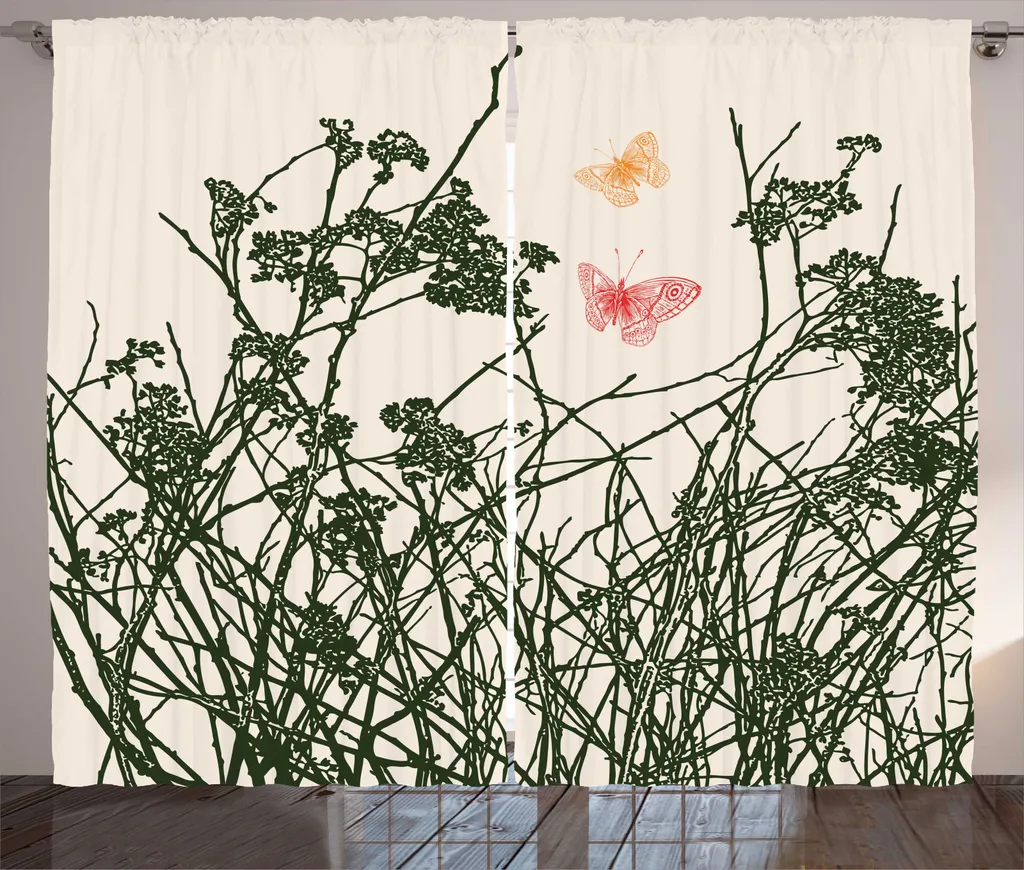 Rideau de Salon à Motifs Floraux et Papillons 280x225 cm Universel