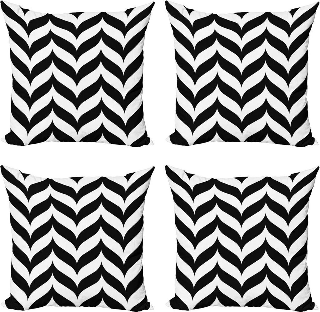 ABAKUHAUS Modern Kissenbezug Set (4 Stück), Chevron Retro, Moderner Doppelseitiger Digitaldruck, 60 cm x 60 cm, Schwarz-Weiss
