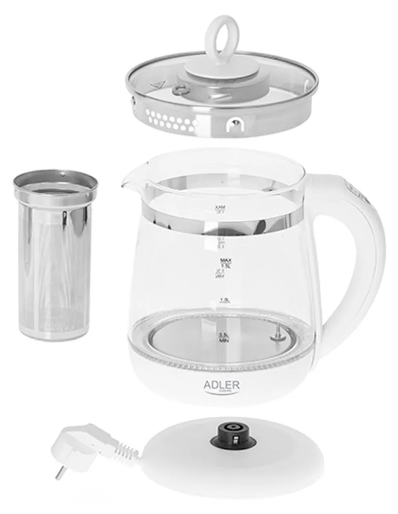 Adler AD 1299 Bollitore in Vetro con Infusore 1,5L Bianco 2200W - 6
