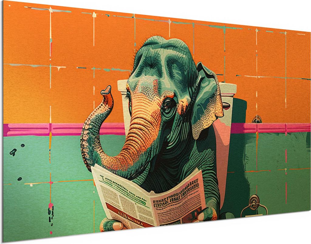 DEQORI Alu-Dibond Bild Gold 100x50 cm 'Elefant macht Druck' Wandbild Metall dünn Design