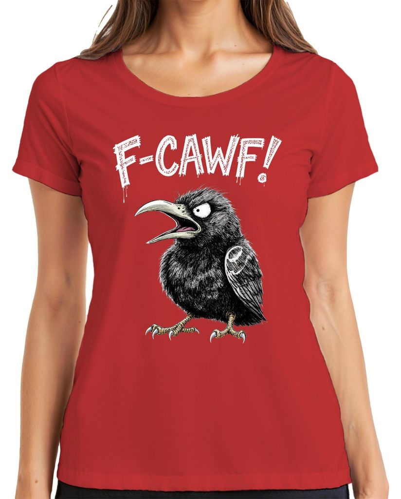 F CAWF wütender Rabe schwarzer Schnabel Krallen lustig Halloween Damen T-Shirt, Rot, M