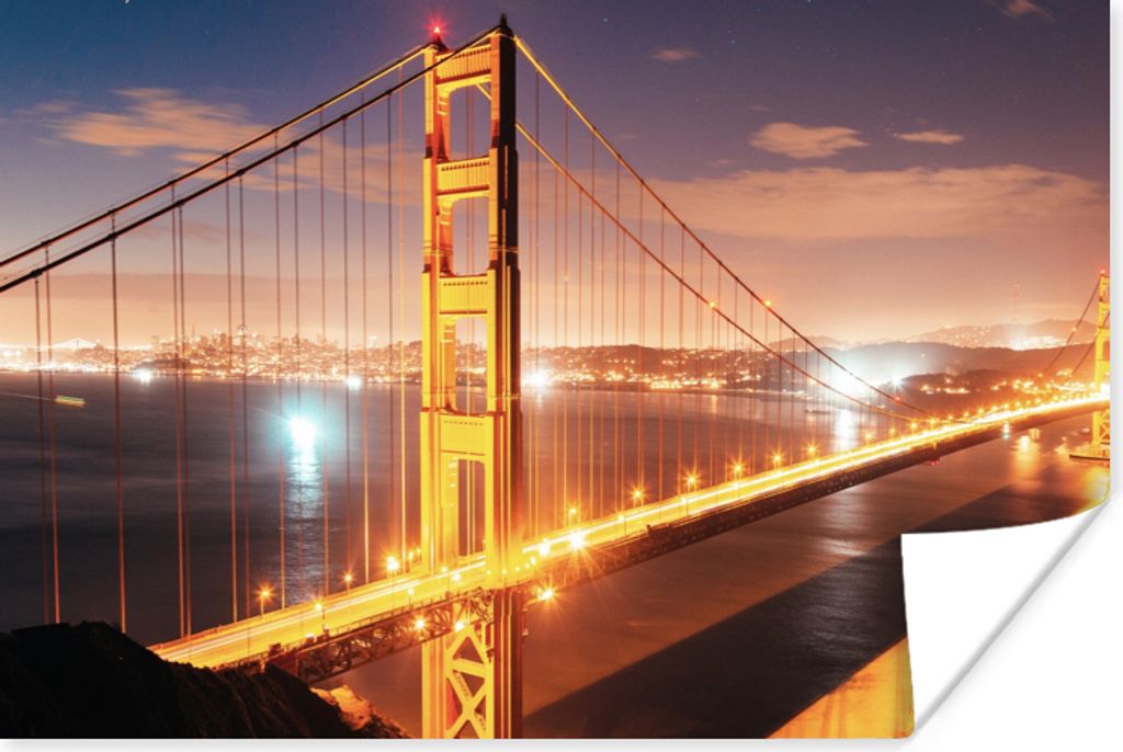 MuchoWow Poster Brücke - Wasser - Abend - Amerika 30x20 cm - Plakate - Print