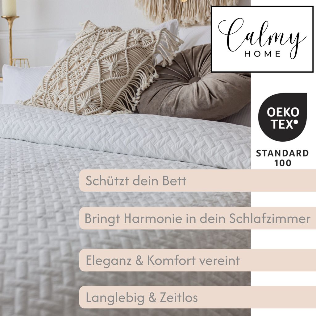 Tagesdecke Bettüberwurf Überwurf Weiss 200x220cm Produktbild 4