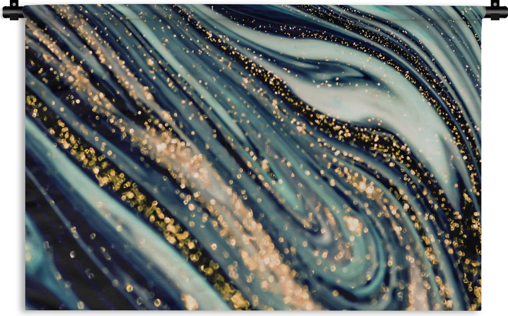 MuchoWow Wandteppich Wandbehang Marmor - Gold - Blau - Glitter - Marmoroptik - Abstrakt 120x80 cm Tapisserie Dekoration Wandtuch - Wanddekoration...