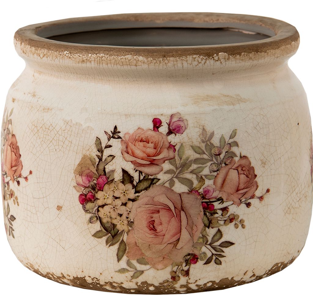 Clayre & Eef Květináč Ø 14x12 cm Růžovo-béžový keramický Obrázek produktu 