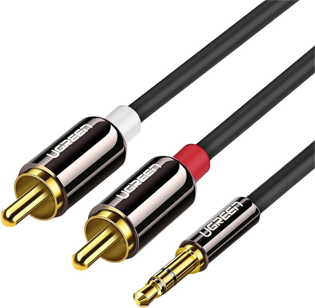 Ugreen Audio 3,5-mm-AUX-Stecker auf 2 Cinch-Stecker Kabel, 1 m - Schwarz