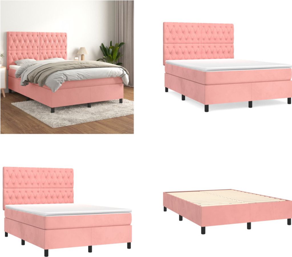 vidaXL Boxspringbett mit Matratze Rosa 140x200 cm Samt - Boxspringbett - Boxspringbetten - Bett - Schlafzimmermöbel