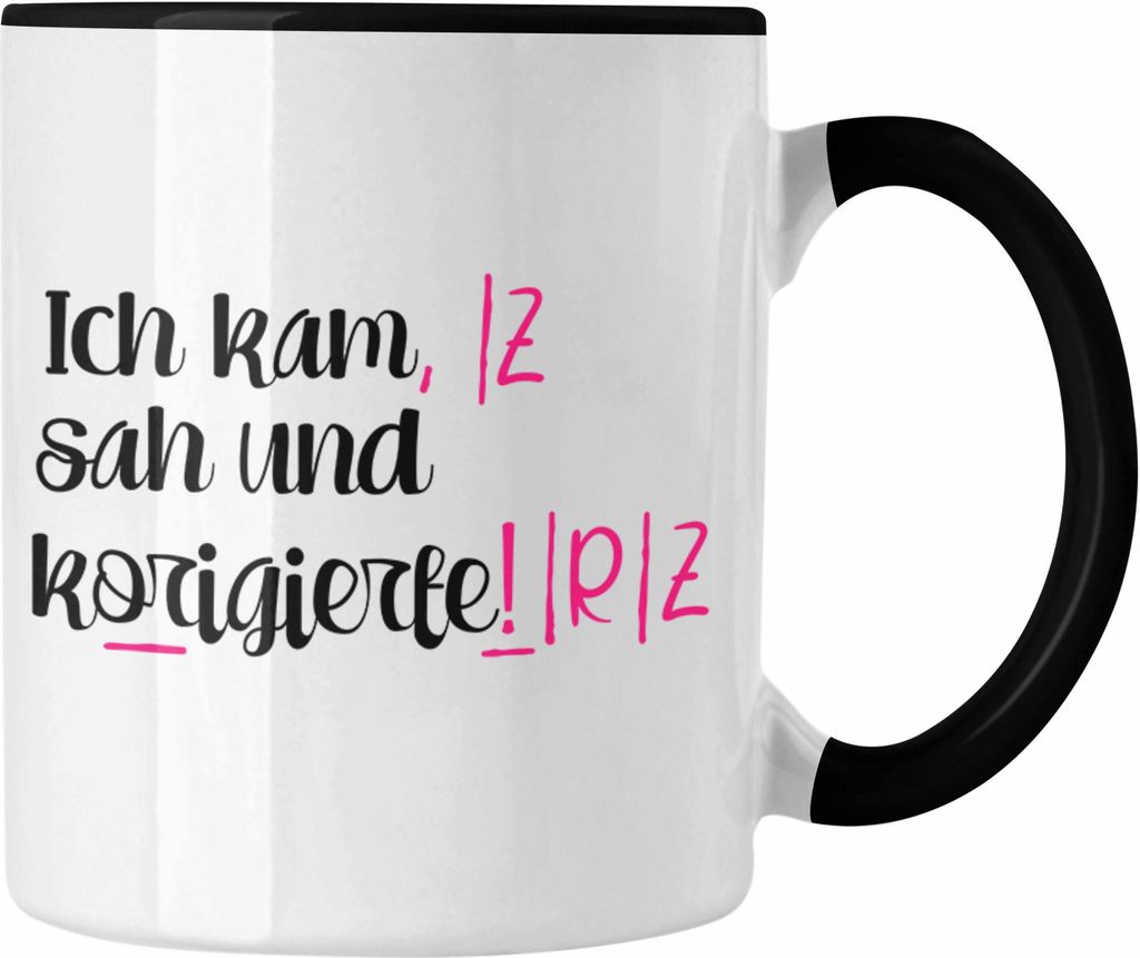 Trendation - Lehrerin Geschenk Tasse Spruch Grundschule Geschke Lustig für Lehrerinnen Abschied Geschenkidee Englisch Deutsch (Schwarz)