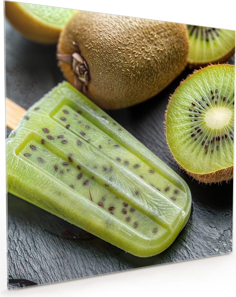 Küchenrückwand Spritzschutz Glas mit Motiv Kiwi Eis am Stiel 40 x 40 cm