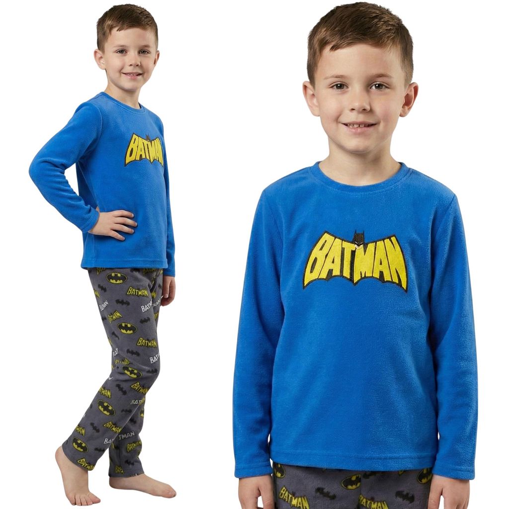 Batman DC Comics Jungen Fleece Schlafanzug 2-teilig, langarm, warm 128