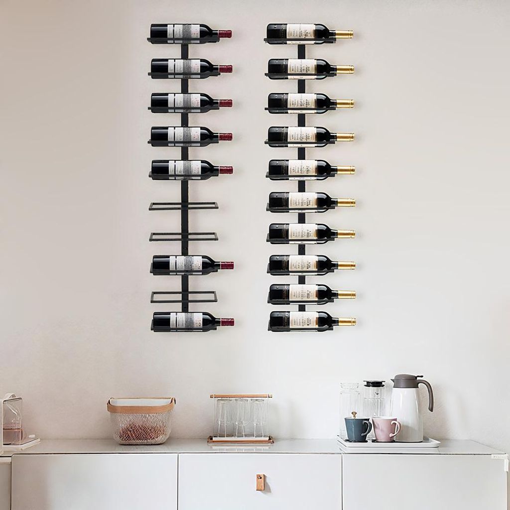 2x Wand Weinregal Flaschenregal für 20 Flaschen, Metall Weinregal Hängend Wandmontage Weinflaschenregale,Wandregal für Küche Esszimmer Bar
