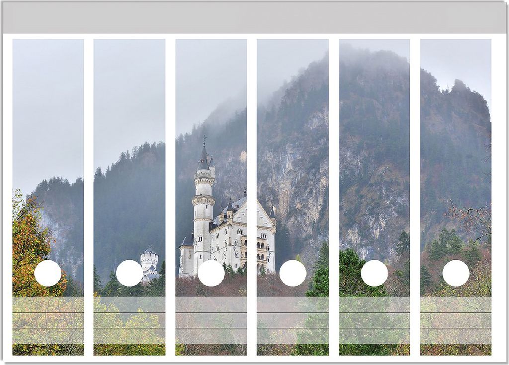 Wallario Ordnerrücken Sticker, selbstklebend für breite Ordner, 6 Stück, Motiv Schloss Neuschwanstein in Bayern