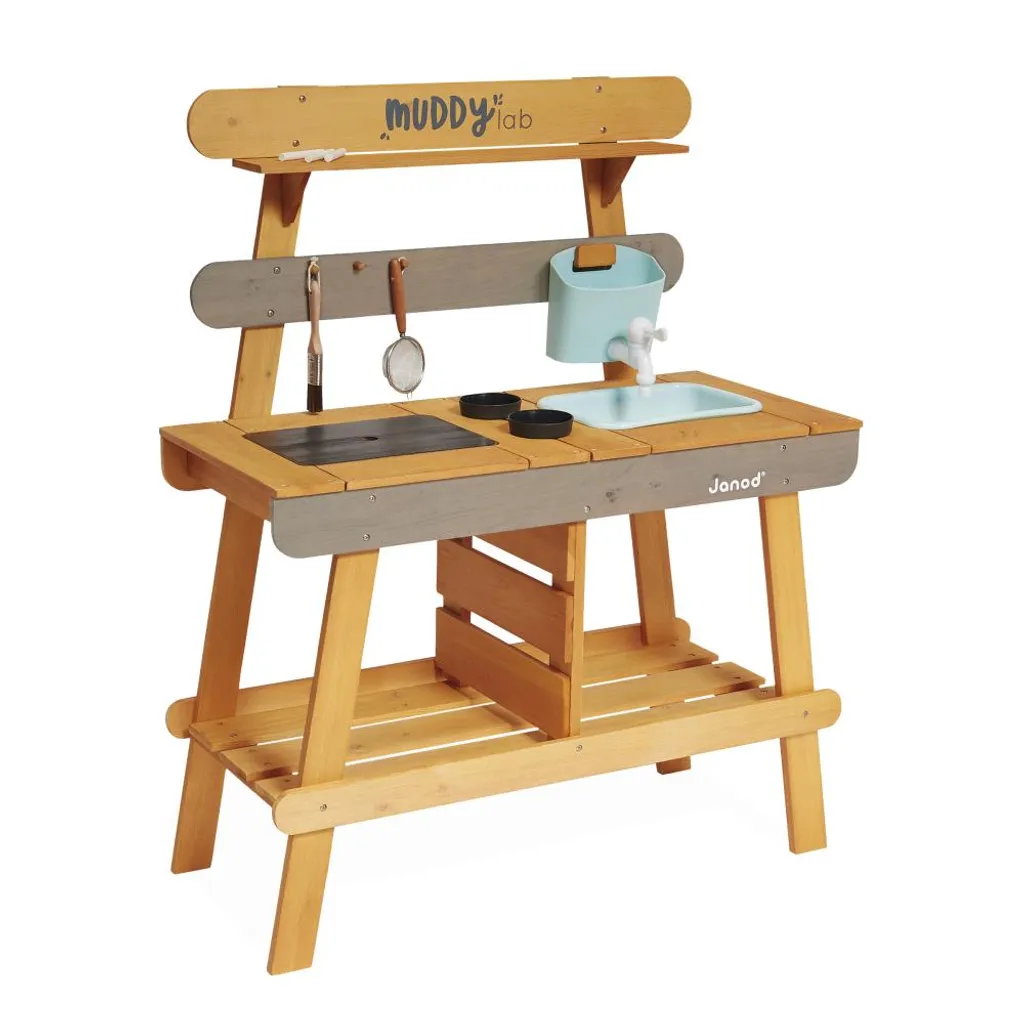 Cuisine bois enfant Muddy Lab Janod - Matériaux robustes 77x95 cm