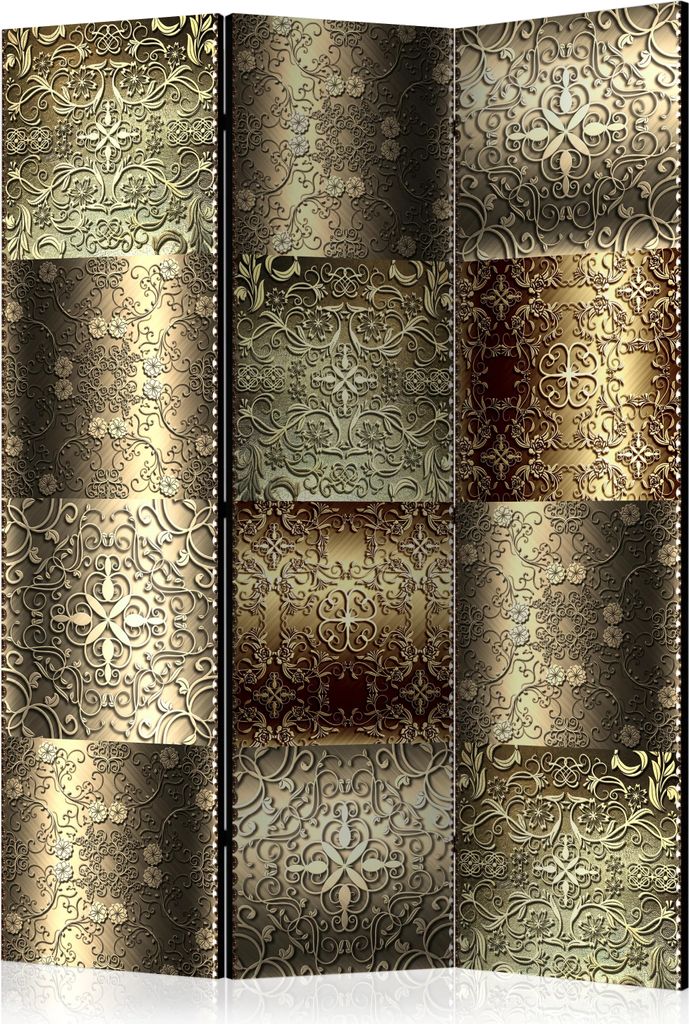 3-teiliger Einseitiger Vlies Paravent - Metal Plates 135x172 cm Muster f-C-0207-z-b