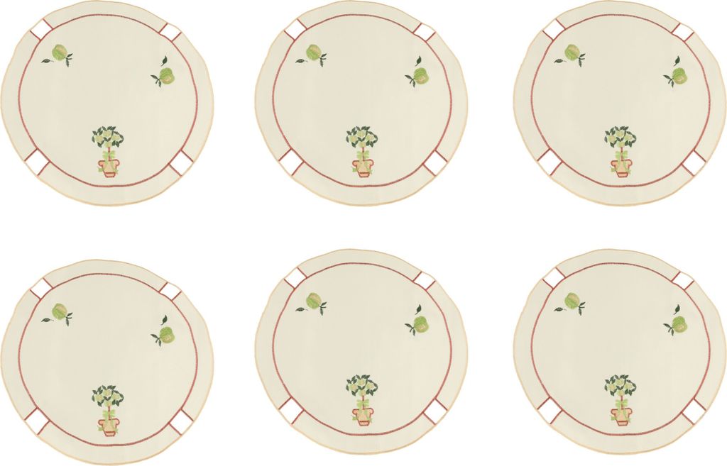 Betz 6 Deckchen mit Stickerei APFELBÄUMCHEN Farbe beige - Durchmesser 30 cm