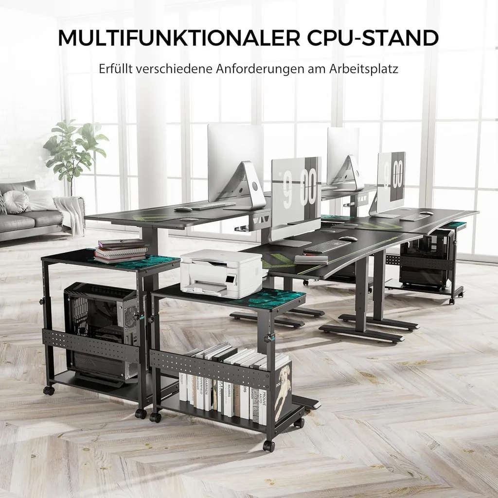 Support unité centrale ajustable pour bureau avec roulettes et extension