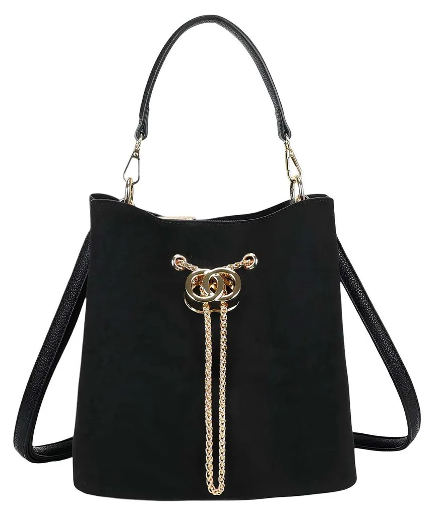 Sac banane en daim noir Dorelia Gallantry avec chaîne dorée chic
