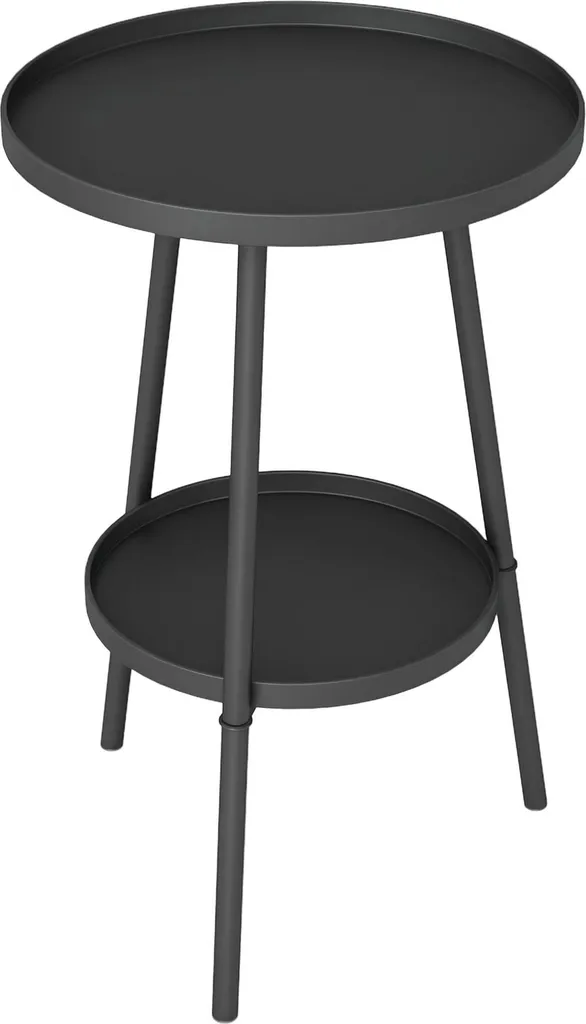 Table de jardin ronde 2 plateaux en acier noir pour balcon et terrasse