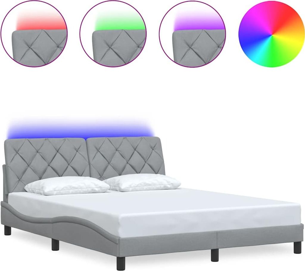 Bettgestell mit LED ohne Matratze Hellgrau 160x200 cm Stoff