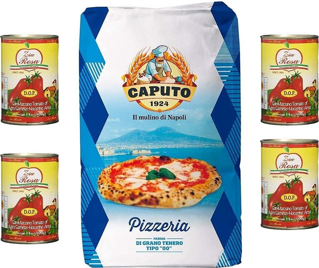 Mehl Caputo blu Pizzeria '00' Kg. 25 + 4x Zia Rosa DOP Pomodoro San Marzano Tomate aus Kampanien Dose von 400g