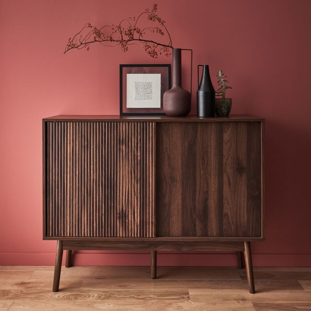 sweeek - Anrichte mit Holzdekor 115 cm - Dunkles Holz Produktbild 1