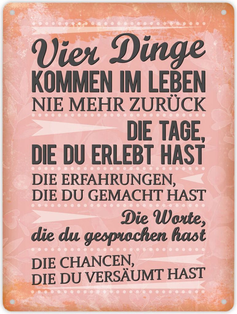 Metallschild XL mit Spruch: Vier Dinge kommen im Leben ... Schild Blechschild