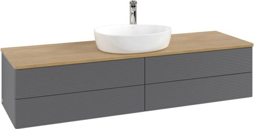 V&B Waschtischunterschrank mit Frontstruktur -Beleuchtung Antao 160x50cm, HL, WBP hon. Oa, A m Lac