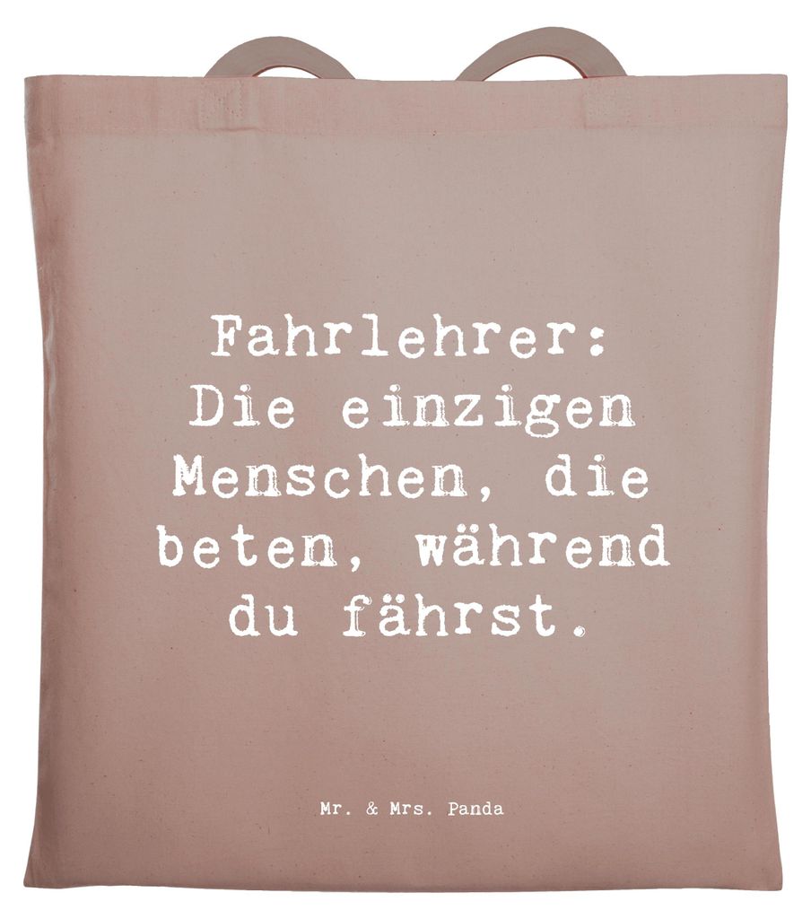 Mr. & Mrs. Panda Uni Tasche Spruch Fahrlehrer Engel - Braun Pastell - Geschenk, Auto fahren, Geschenke mit Herz, totebag, Anekdoten, Alltag, Traget...