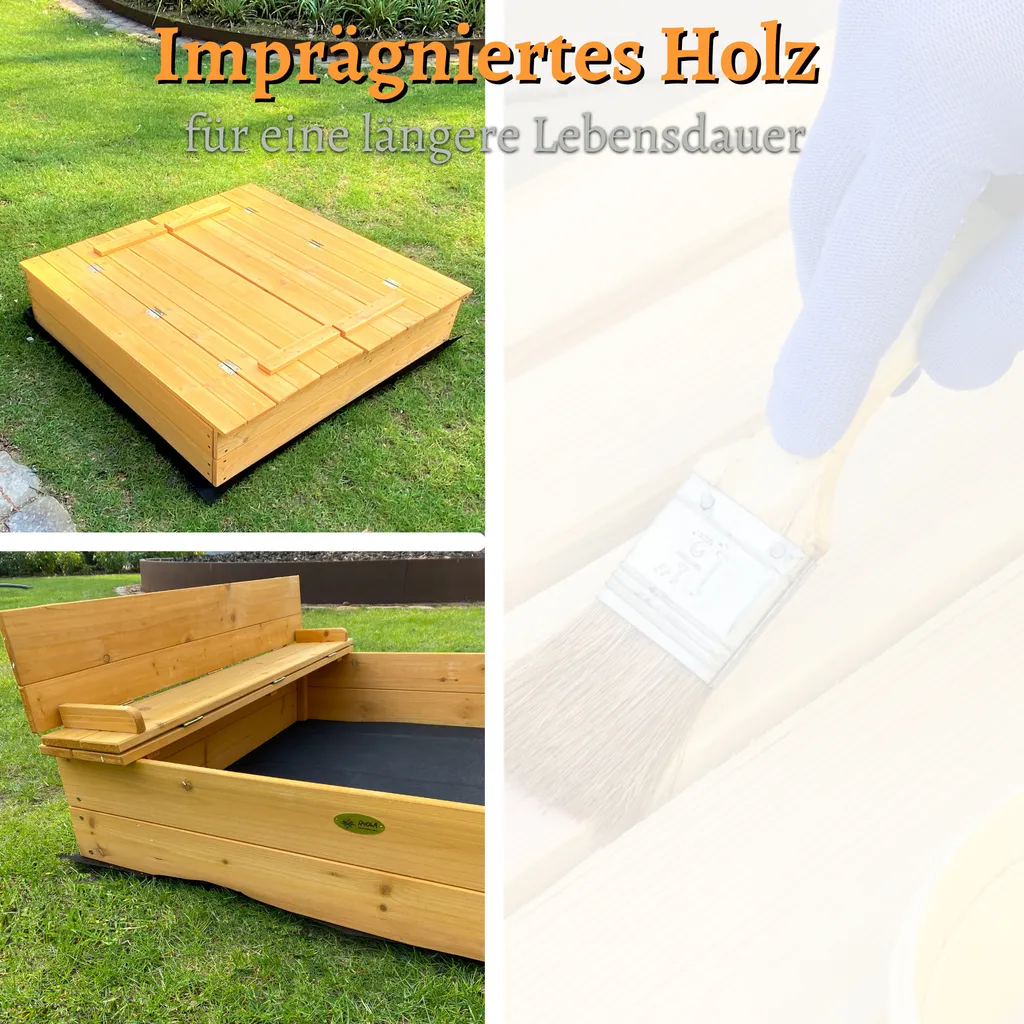 Bac à sable en bois pour enfant avec couvercle et bancs modulables