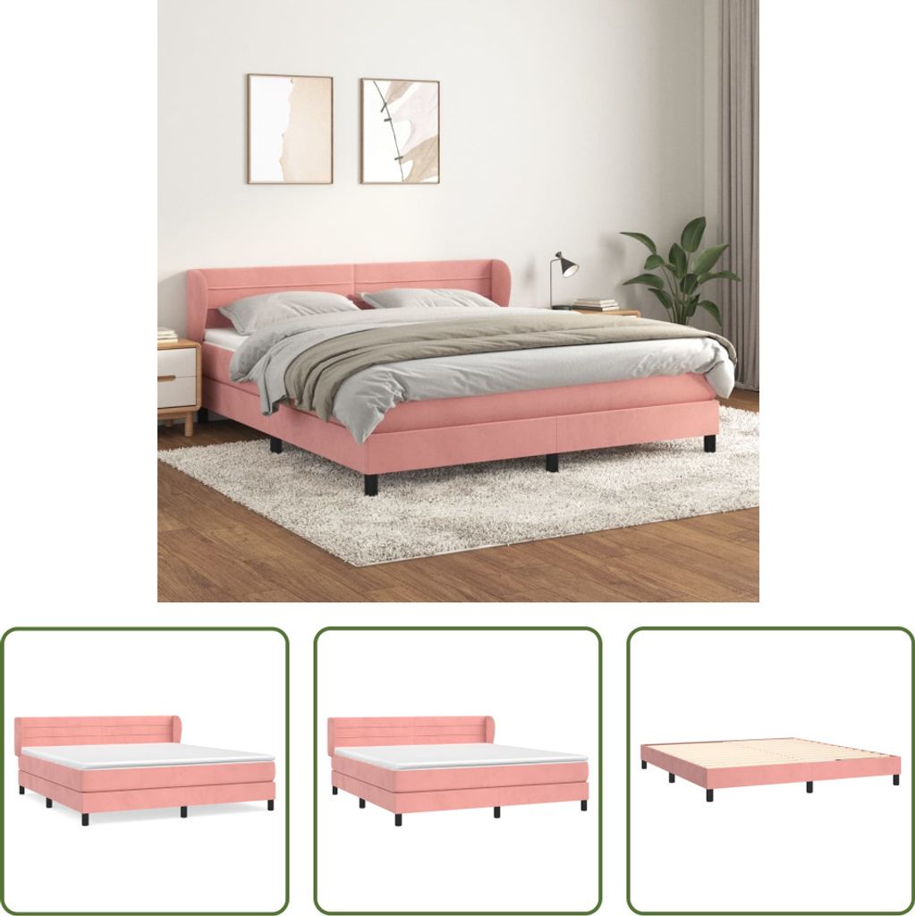 The Living Store Boxspringbett mit Matratze Rosa 180x200 cm Samt